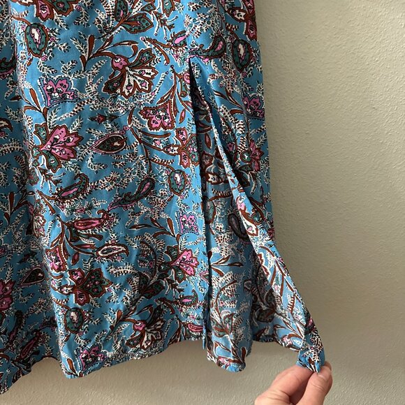 Ann Taylor LOFT Bouquet Blue Mock Neck Midi Dress Women's 12 Front Slit - Picture 3 of 10